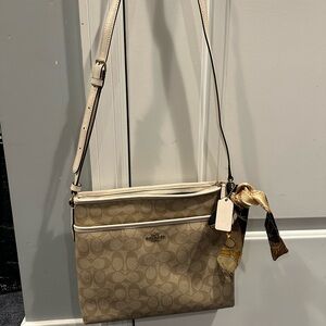 Coach Beige Crossbody Bag with Scarf Accent